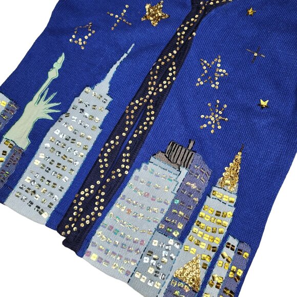 Storybook Knits New York Medium Cardigan With Sequin NYC Skyline Design & Stars - Picture 7 of 7